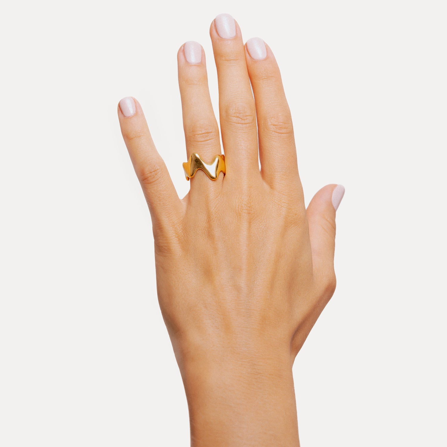Poise Bold Wide Ring in 18k Gold Vermeil shown on a hand.