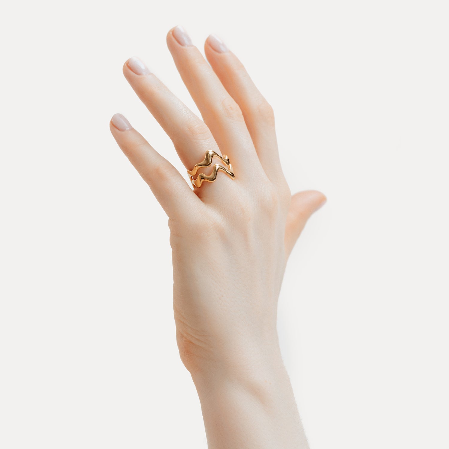 Poise Double Pre-Stacked Ring, recycled 18k Gold Vermeil, shown on hand - VEYIA Berlin