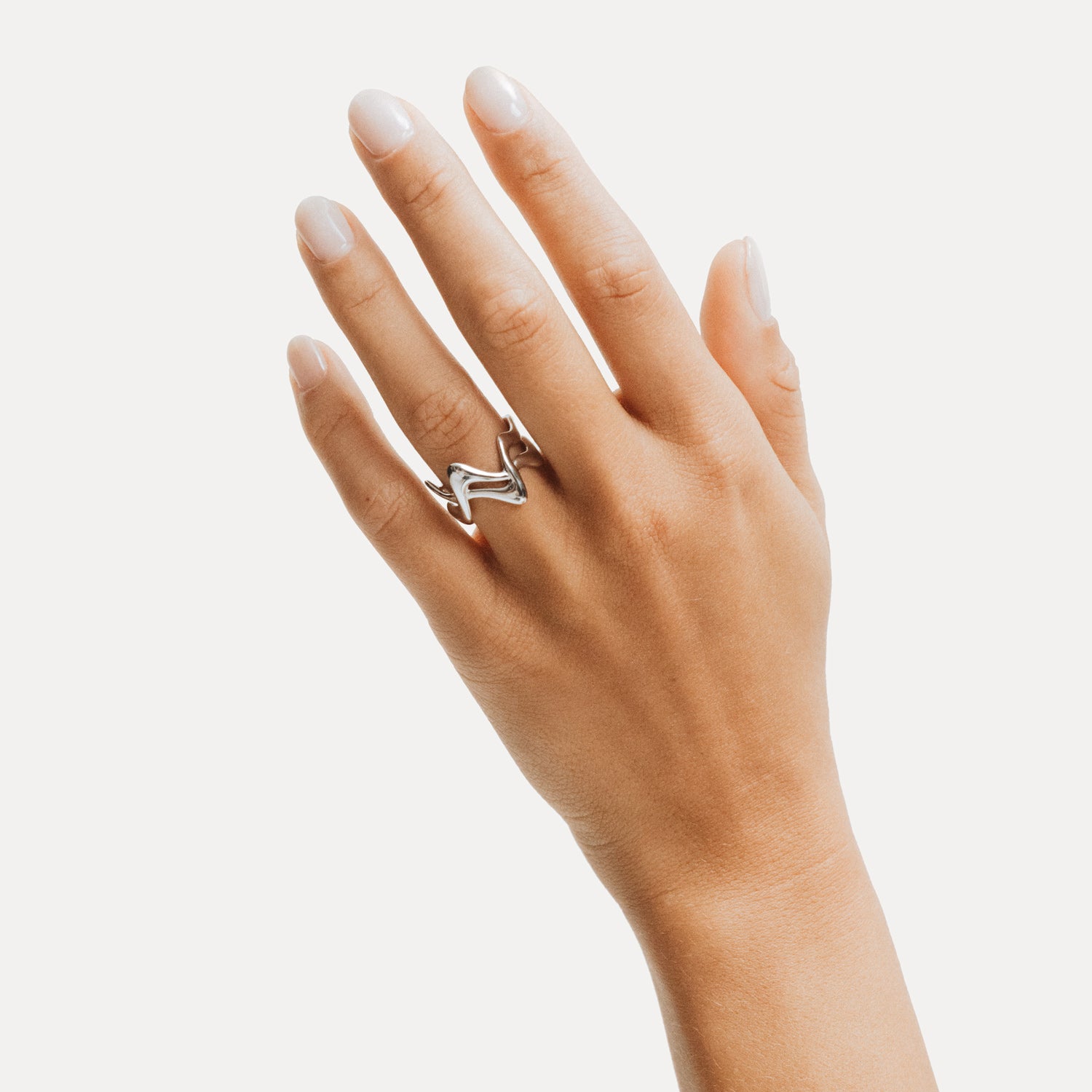 Poise Double Pre-Stacked Ring, recycled Sterling Silver, shown on hand - VEYIA Berlin